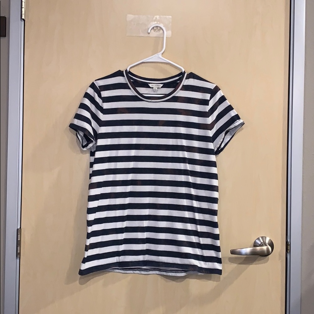 Lucky Brand Navy Striped Distressed Tshirt